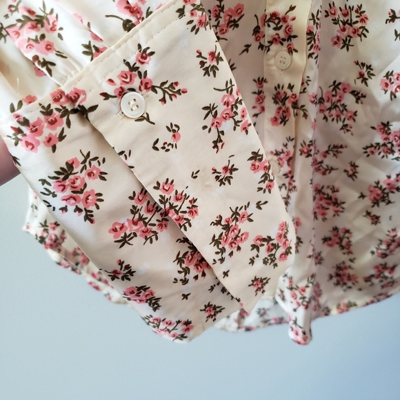 Zara Floral Satin Blouse Top Size XS Yellow Pink Rose Button Down - Picture 4 of 7